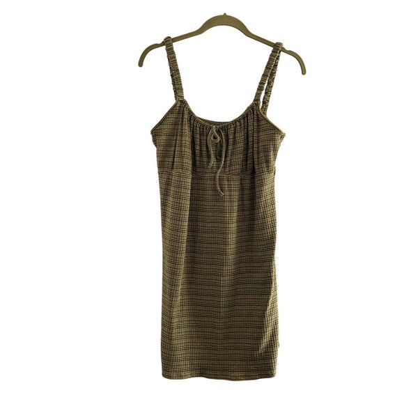 Arizona Jean Company Dresses & Skirts - Arizona Jean Co Dress XL Green Yellow Striped Sleeveless Ruched Straps Retro